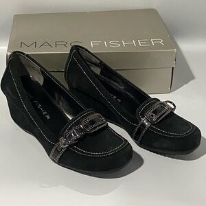 Marc Fisher Black Surde Loafers with Buckle Detail
